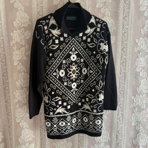 Vintage Dana Scott Women's Black and White Sweater/Dress